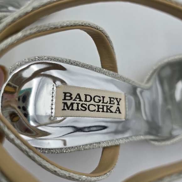 Badgley Mischka Tess Block Heel Sandals with Mesh Poof Bow, Silver Metallic, 6 - Picture 10 of 16